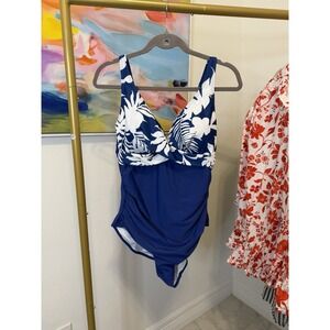 Women's‎ Blue Tropical Swim One piece Large NWT